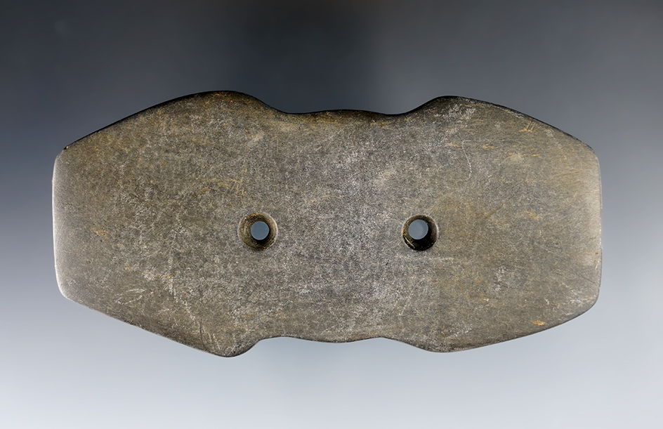 4 3/8" Hopewell Indented Gorget found in Lorain Co., Ohio. Pictured in "Who's Who" #10, page 325. 