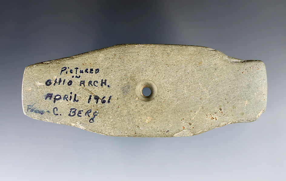 Uniquely styled 4 1/2" Hopewell Pendant pictured in April 1961 "Ohio Archaeologist".  Tusc. Co., Ohio. 