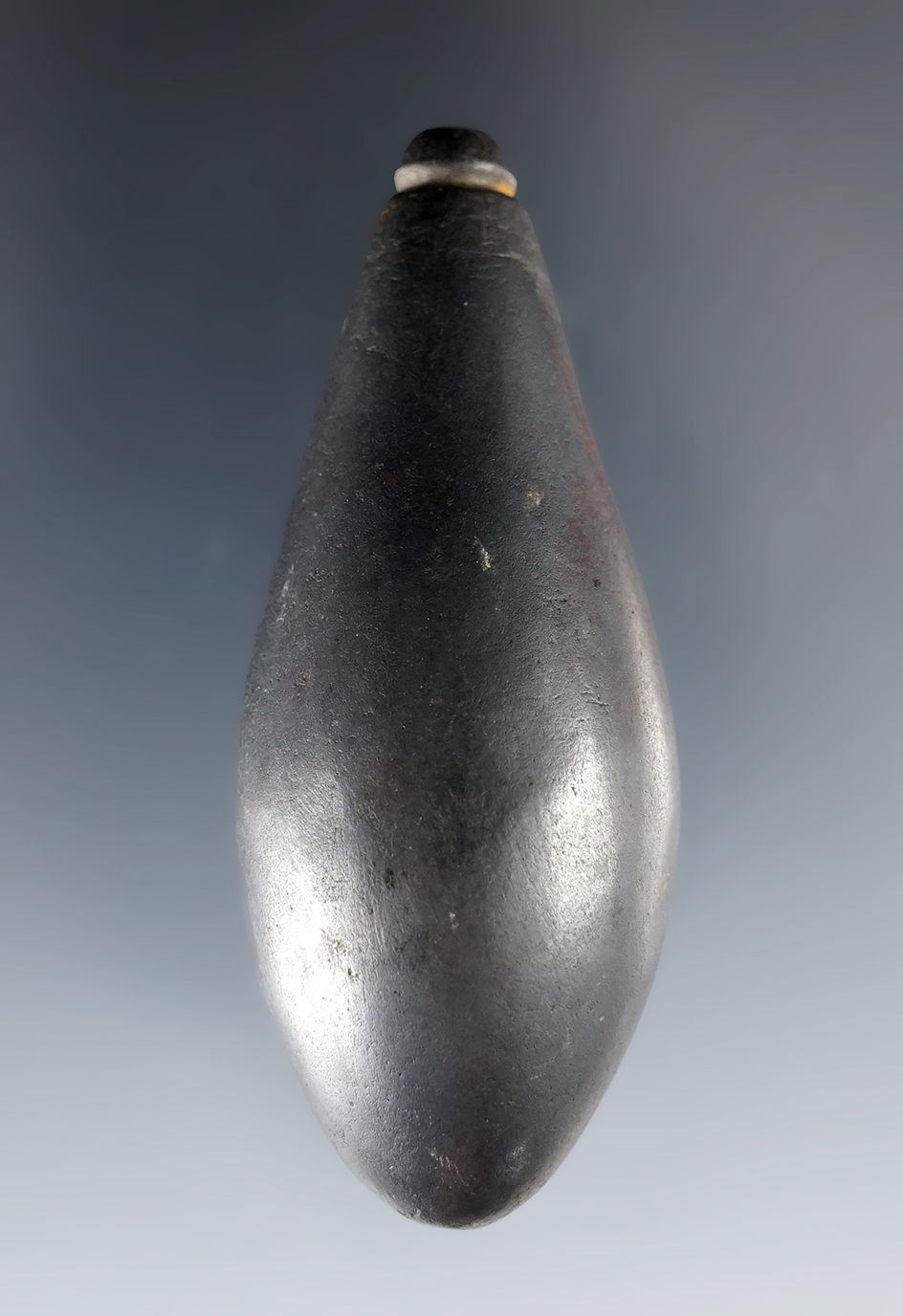 2 1/2" Archaic Plummet made from Hematite. Found in Ross Co., Ohio. Ex. Roger Rindt Collection. 