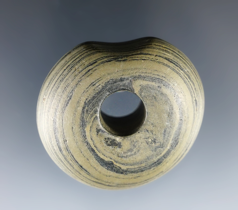 1 7/16" Archaic Ball Bannerstone found in Clark Co., Ohio, Moorefield Twp. Pictured!