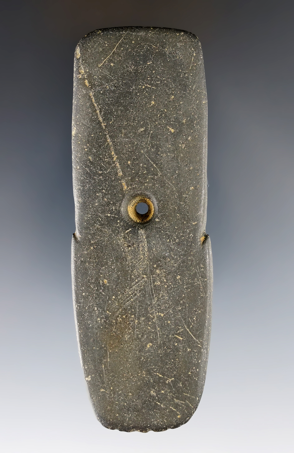 4" Hopewell Shovel Pendant with fringes. Found in Letart Twp., Meigs Co., Ohio. Ex. Jerre Wall (#1204)