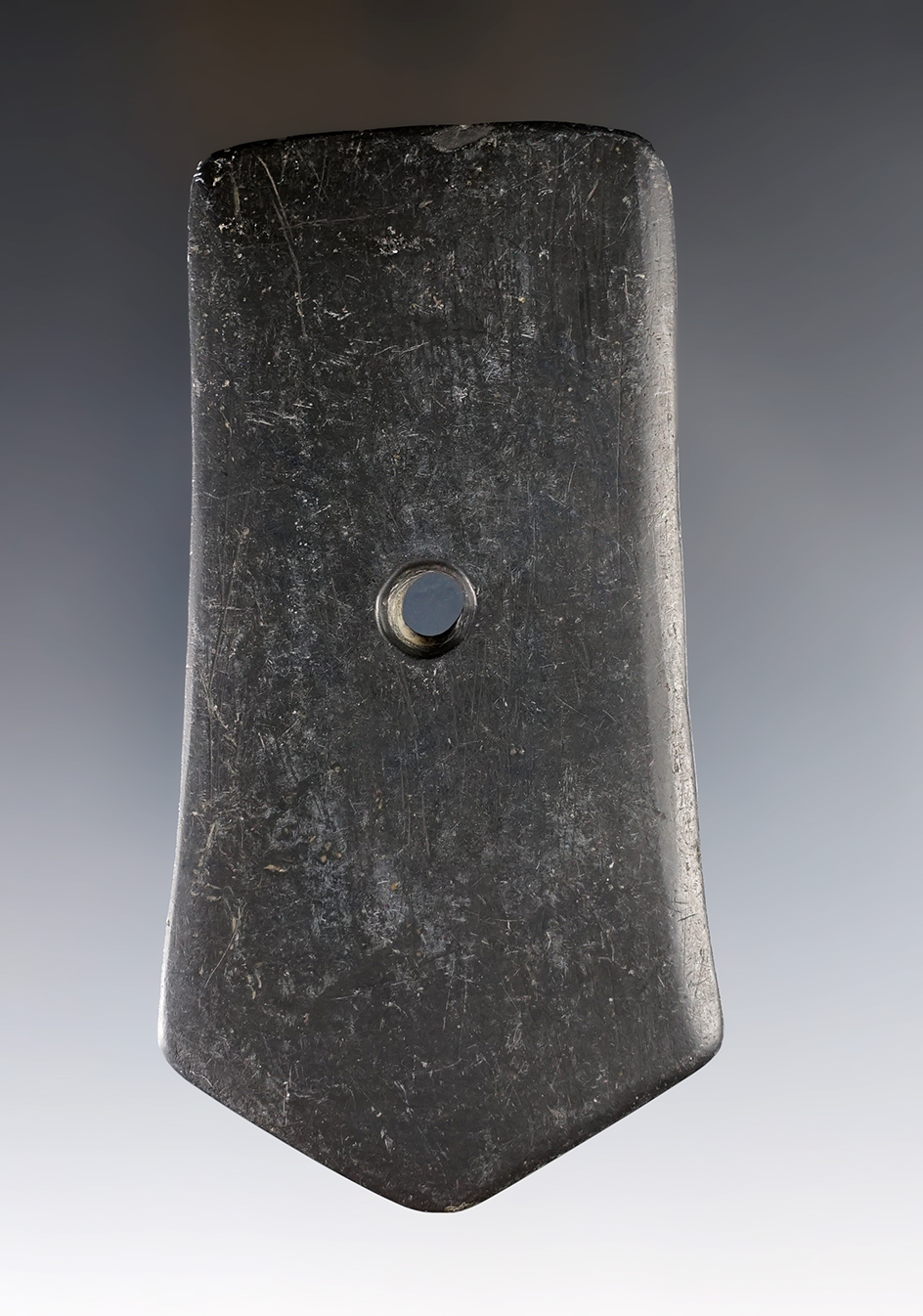 4" Hopewell Pentagonal Pendant made from black Slate. Found in Germantown, Ohio. Ex. Elleman