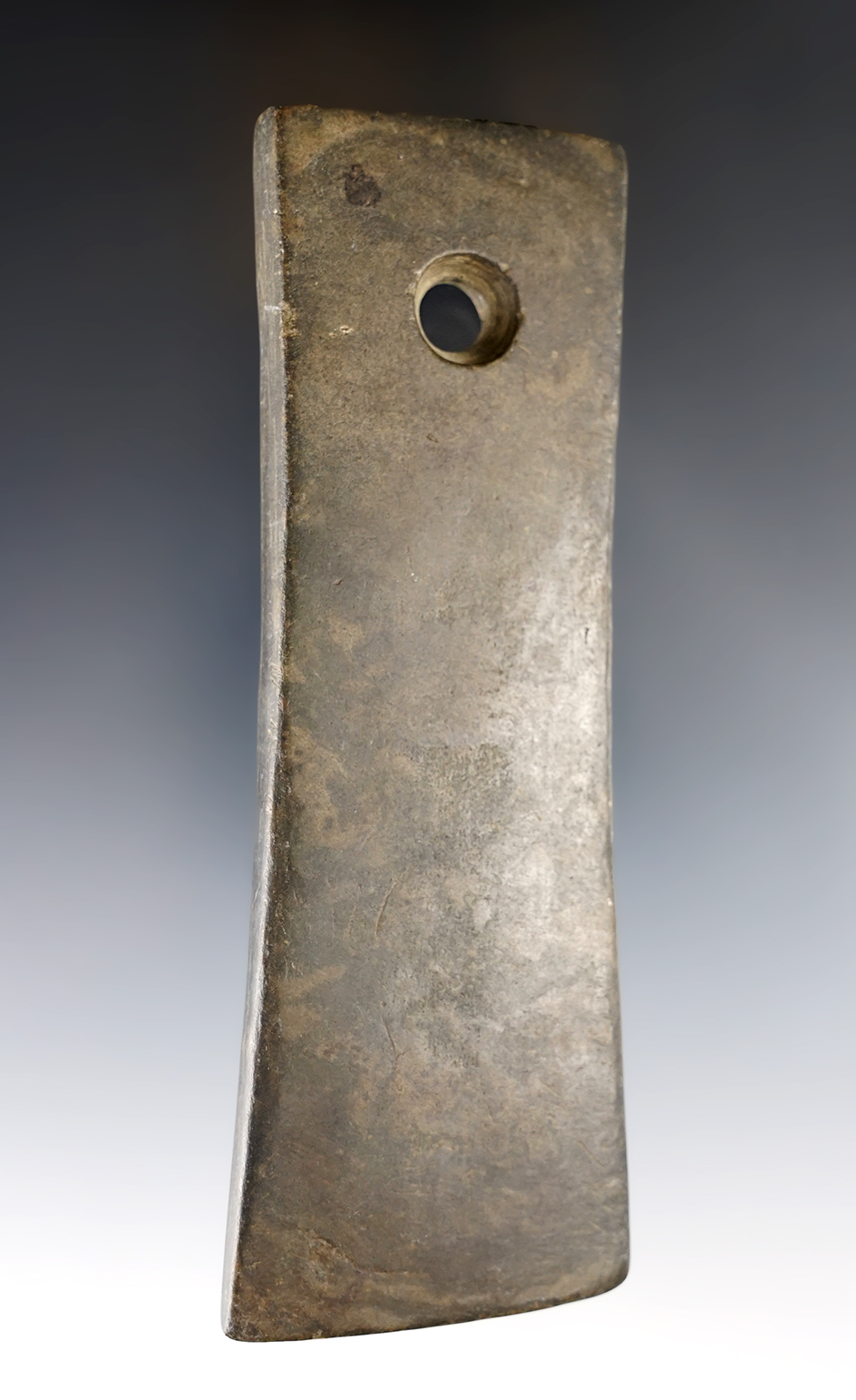 5 1/8" Adena Bell Pendant -  Fayette Co., Ohio. Ex. Byron Anderson, Jon Dickinson Collections. 