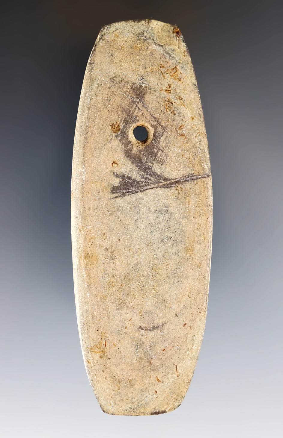 4" Hopewell Trapezoidal Pendant made from Slate. Found in Lykens Twp., Crawford Co., Ohio. 