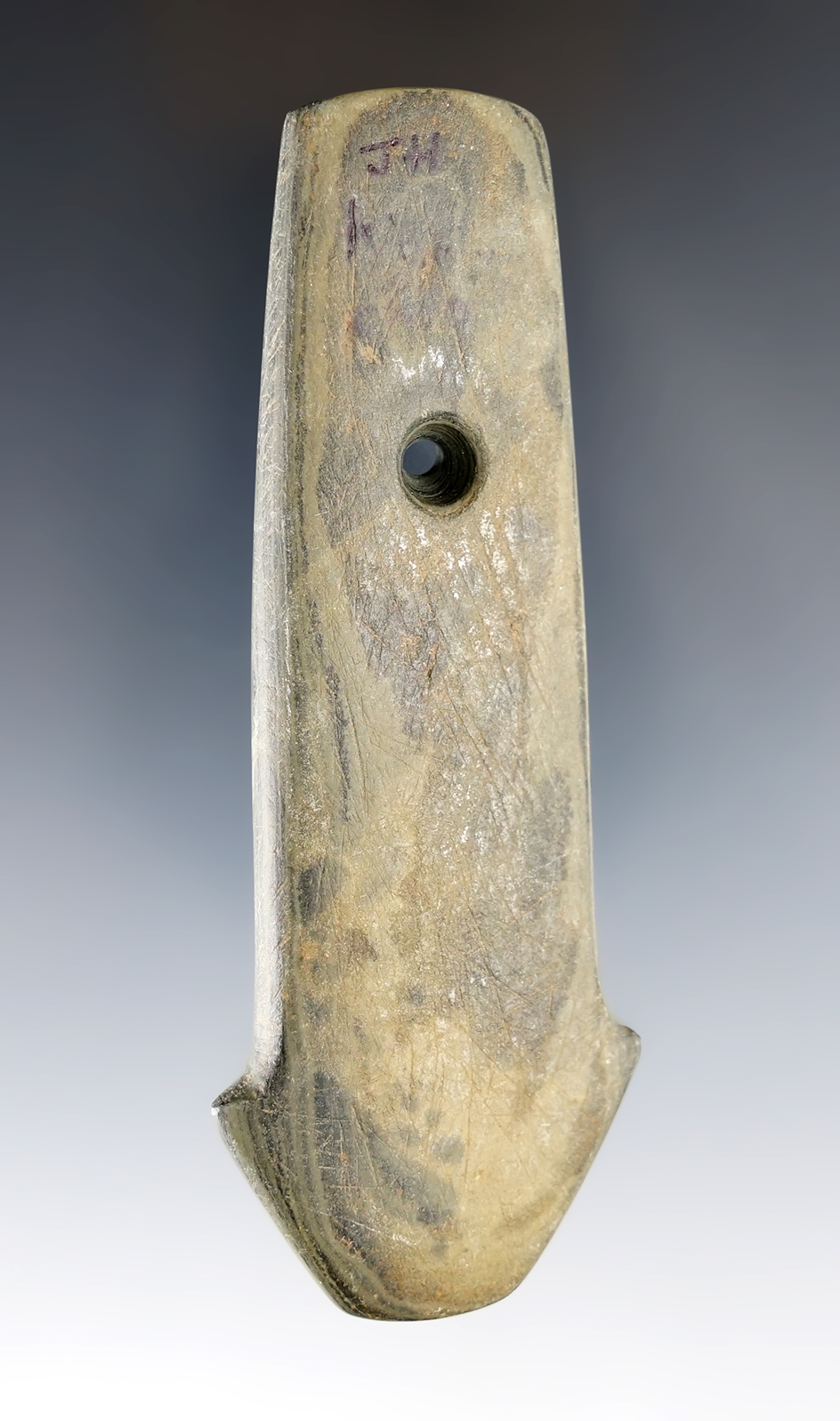 4" Adena Anchor Pendant that is well made from green and black Mottled Slate. Knox Co., Ohio. 