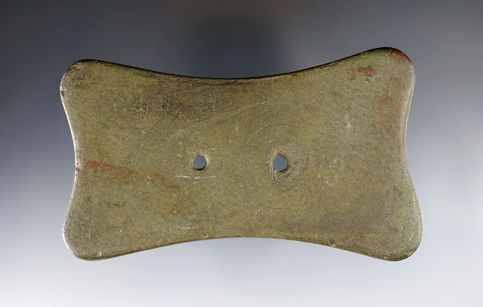 4 1/8" Adena Quadriconcave Gorget found in Ohio. Ex. August Wehrle (#1307W), Earl Townsend.