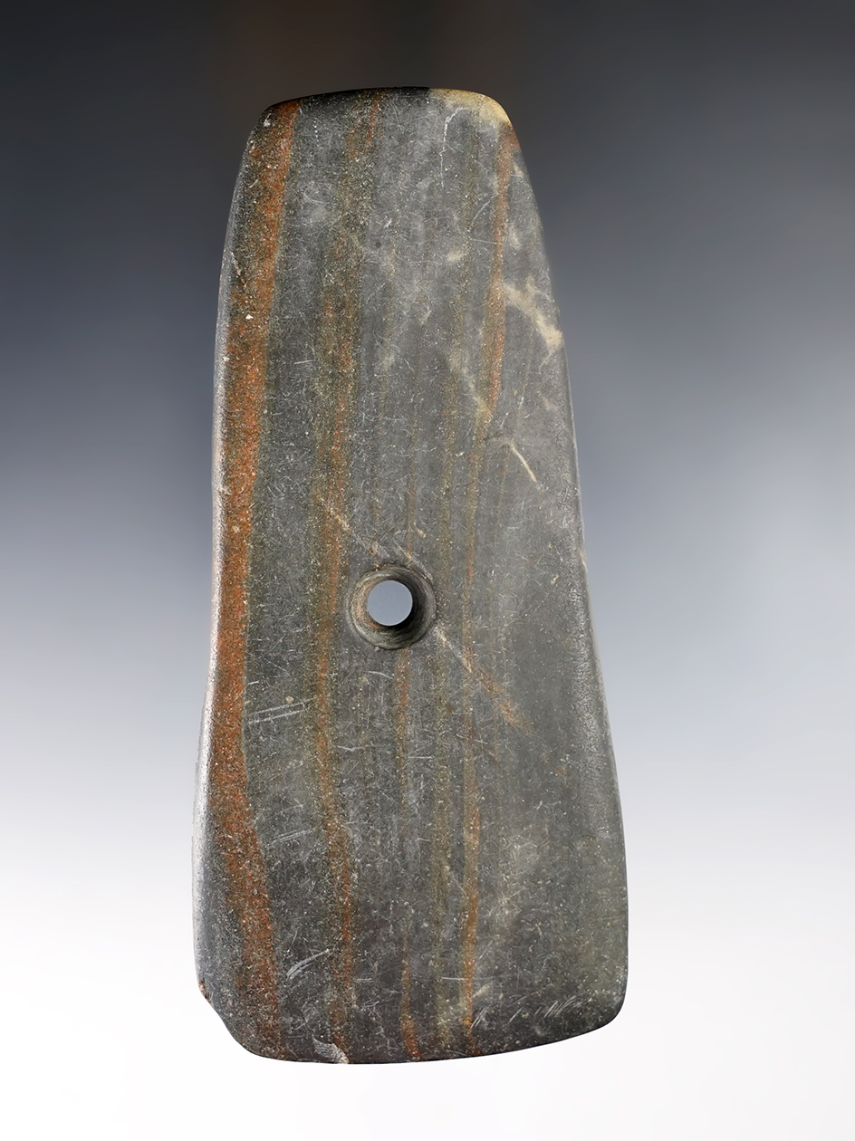 5 1/4" Adena Pendant made from Banded Slate. Found by Walter Schreiner in Wood Co., Ohio. 