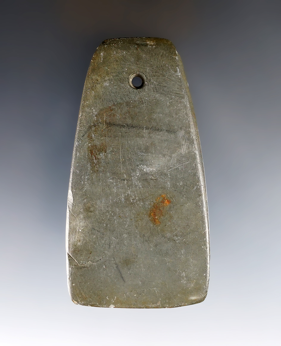 3 1/4" Hopewell Trapezoidal Pendant made from Slate. Found in Portage Co., Ohio. Ex. Gilbert Dilley.