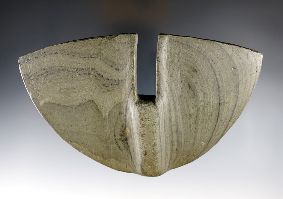 5 1/8" Archaic Single Notch Butterfly Bannerstone with partial restoration on tip of one wing.  Ohio.