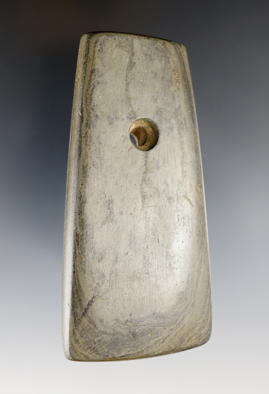 4" Adena Trapezoidal Pendant - Darke Co., Ohio. Pictured in "Who's Who" #10, page 325.