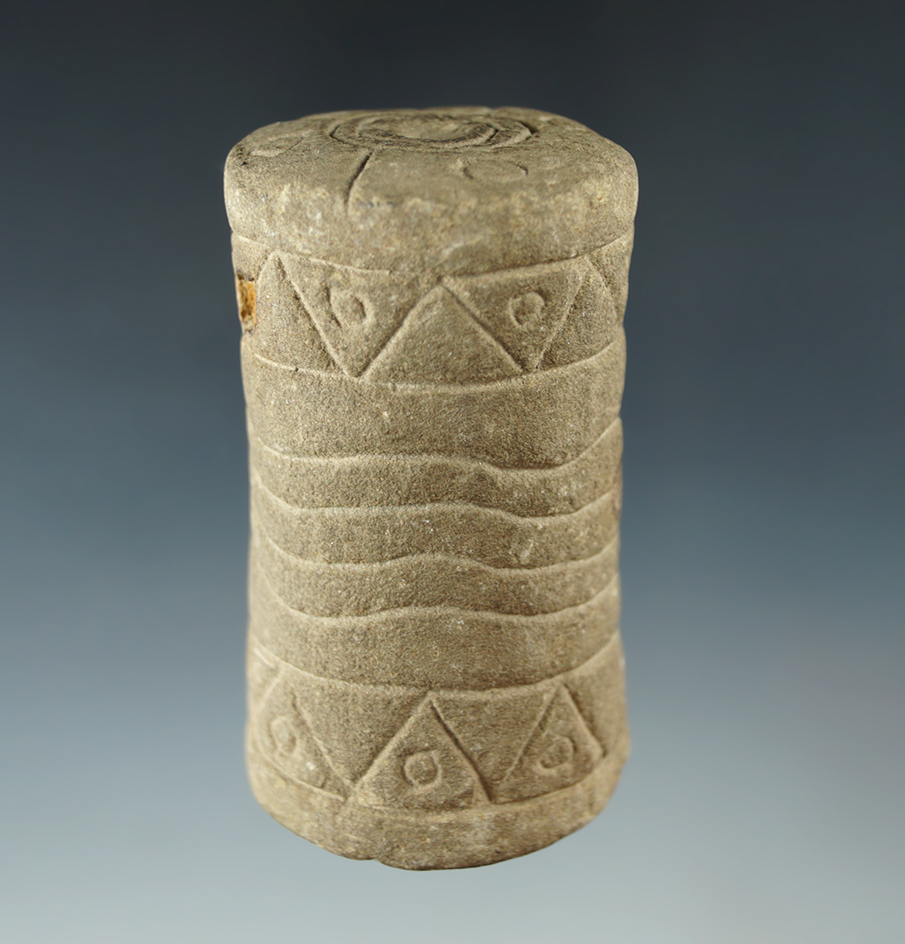 Highly engraved and excellent condition 2 7/16" Ft. Ancient Sandstone Spool - Ohio. Ex. Copeland.