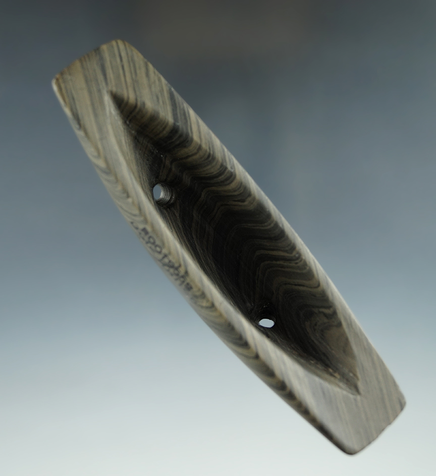 4 11/16" Woodland Boatstone - deeply scooped , found in Bedford, Miami Co., Ohio in 1930. Pictured.