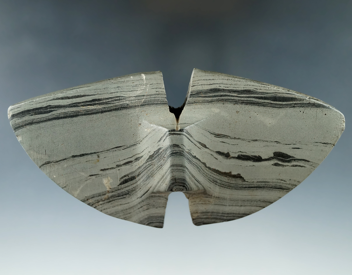 Exceptional 5 1/4" Archaic Double Notch Wing Bannerstone - Berrien Co., Michigan. Pictured!