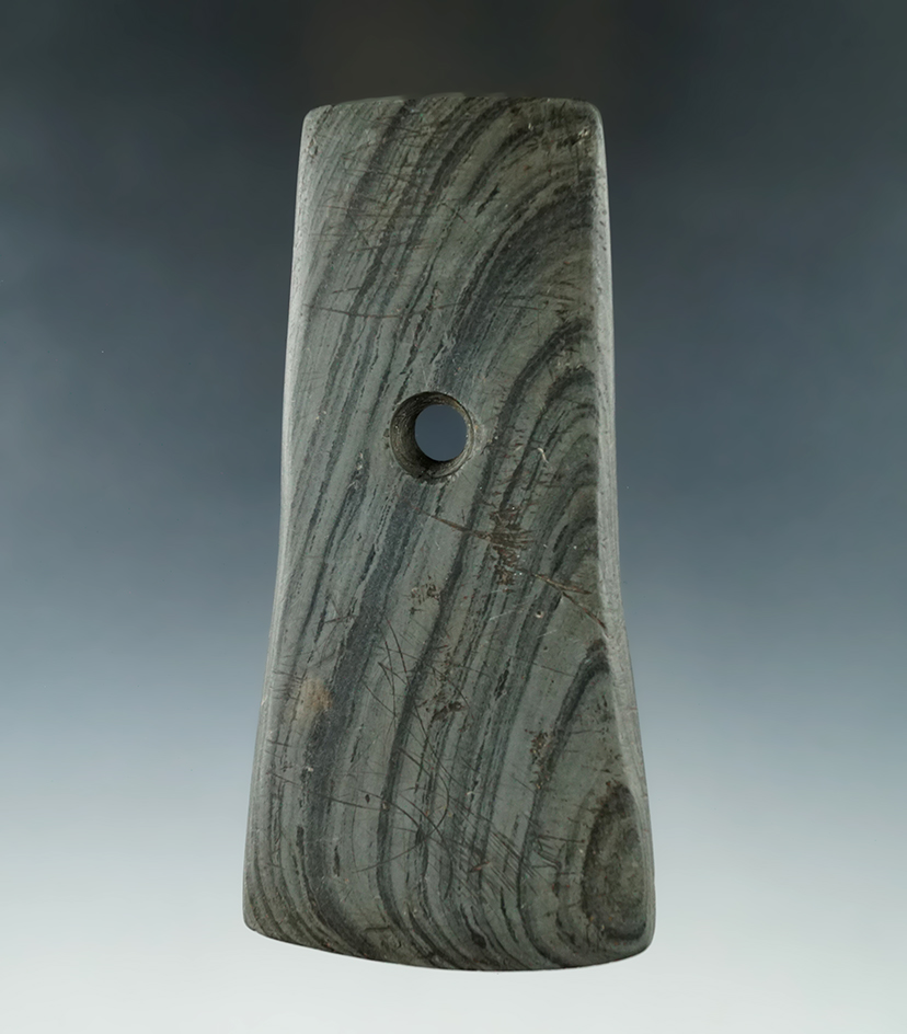 4 3/4" Adena Bell Pendant found in Richland Co., Ohio. Pictured in Ancient Art of Ohio, page 179.