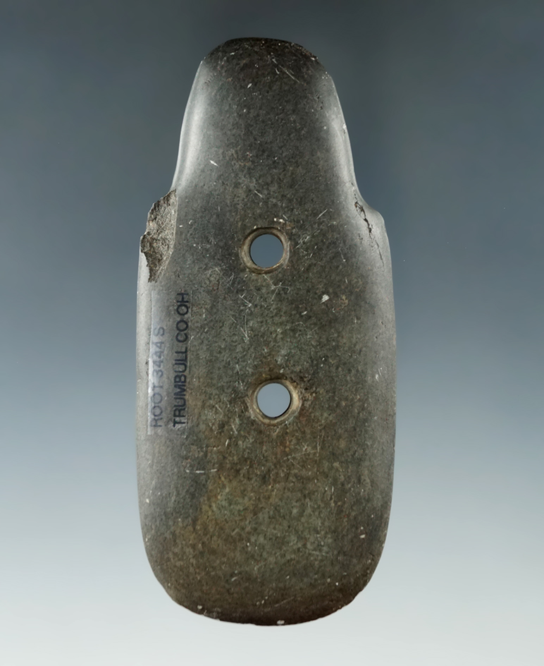 Uniquely styled 3 13/16" Hopewell Gorget found in Southington Twp., Trumbull Co., Ohio.