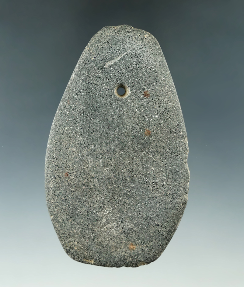 Weathered 3 11/16" Hopewell Ovate Pendant  with some tally marks on bottom. Hamilton Co., Ohio.
