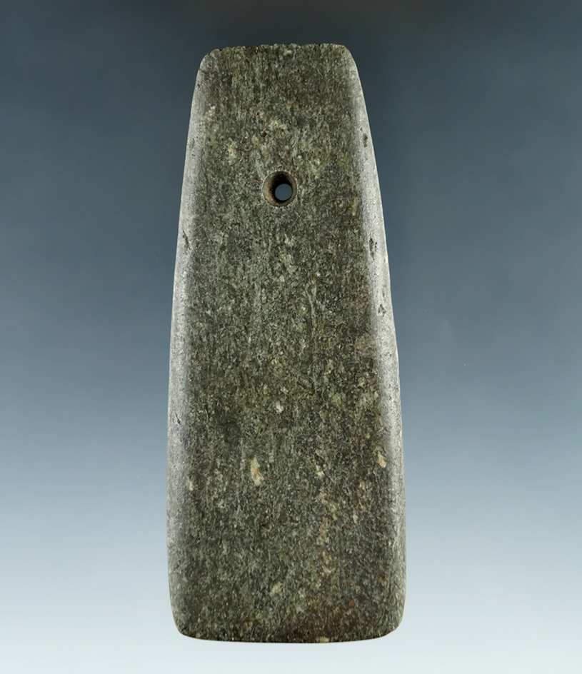 3 15/16" Fringed Hopewell Trapezoidal Pendant found in Crawford Co., Ohio. Ex. Dr. B.J. Moss.