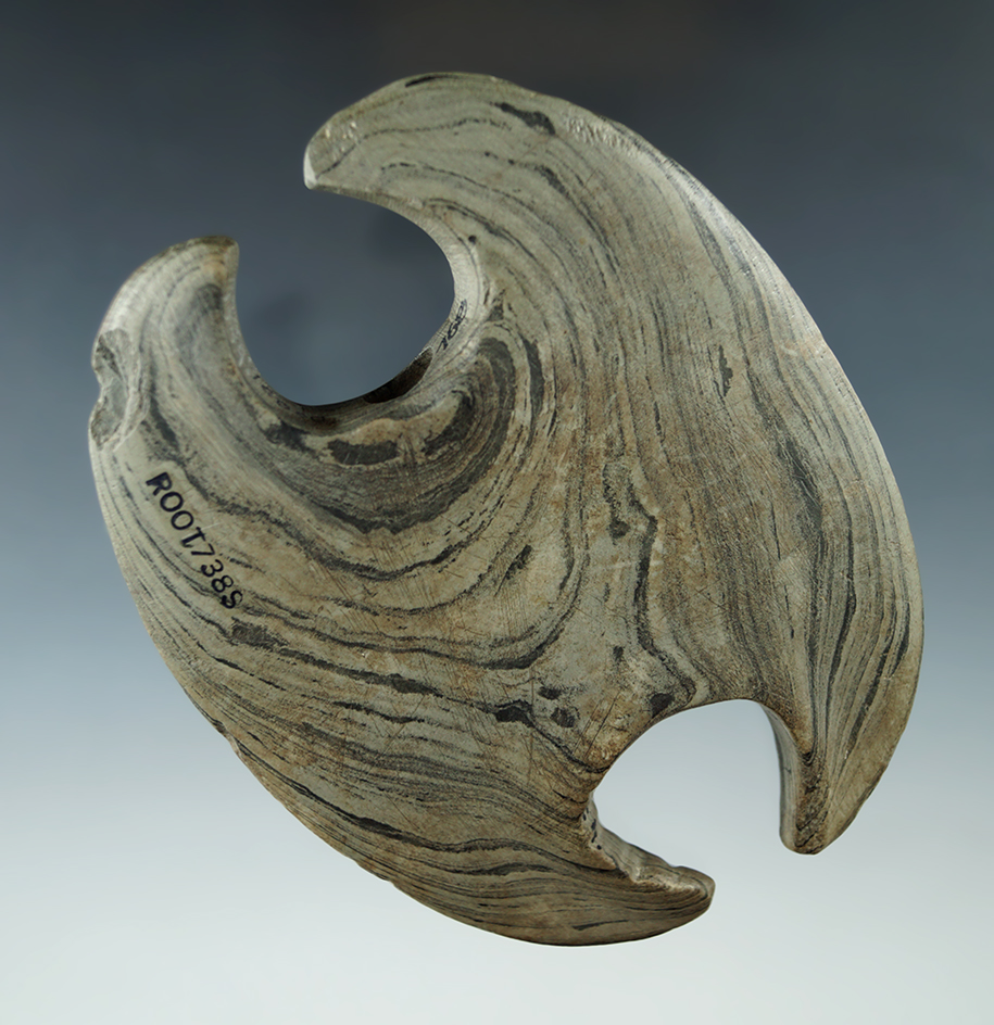 Sale Highlight! 4 1/2" x 3 5/8" Archaic Notched Ovate - Kent Co., Michigan. Pictured in Bannerstones