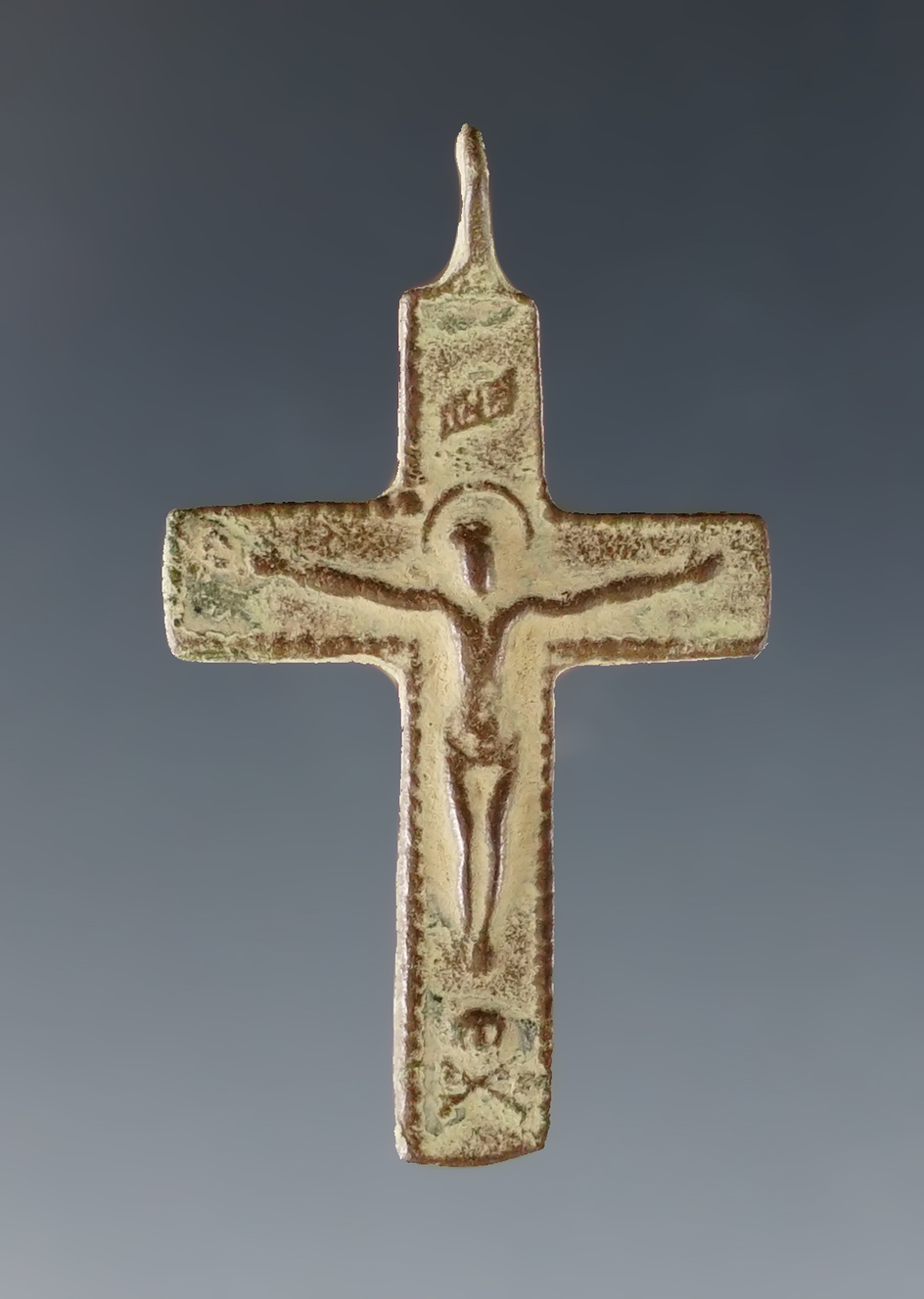 Highly detailed 1 3/8" Jesuit Trade Cross. Found in White Springs, Geneva, New York.