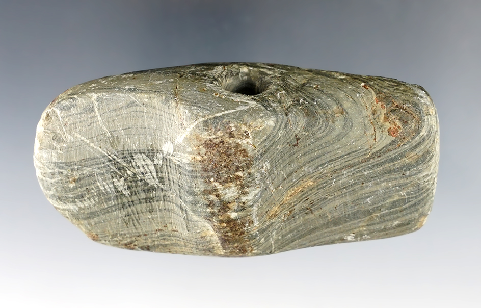 4 1/8" wide Bannerstone - Buell Farm, Hardin Co., Ohio. Ex. Vansteen collection. Banded Slate.