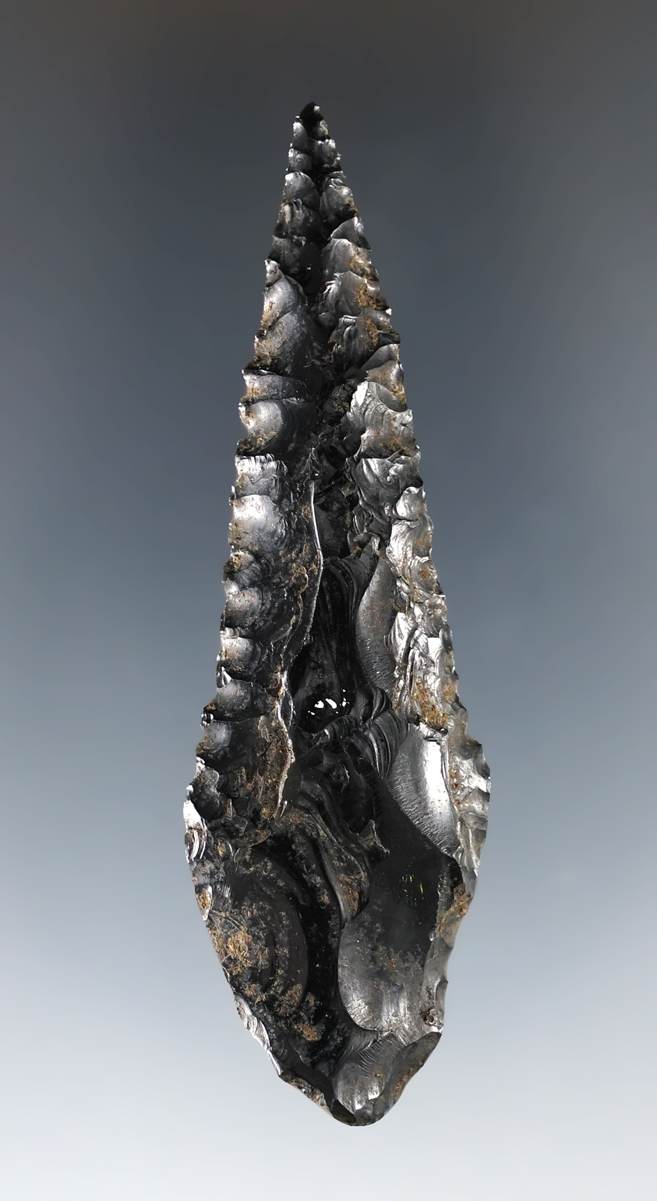 2 13/16" Obsidian Knife found on the S. Thomas Ranch, Kerman, California. Ex. Michael Hough. 