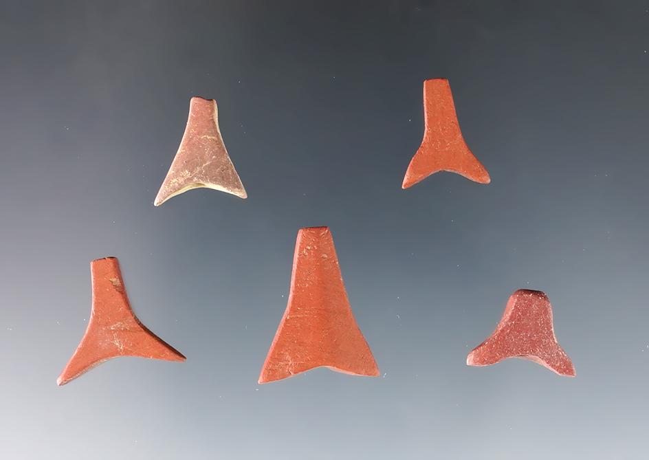 Set of 5 red Shale Catlinite Spacers found in White Springs, Geneva, New York. The largest is 3/4".