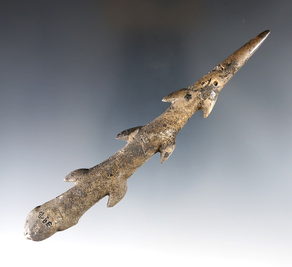 5 5/16" six-barb harpoon. Minor restoration. Sacramento Valley, Colusa Co., California. Ex. Hough.