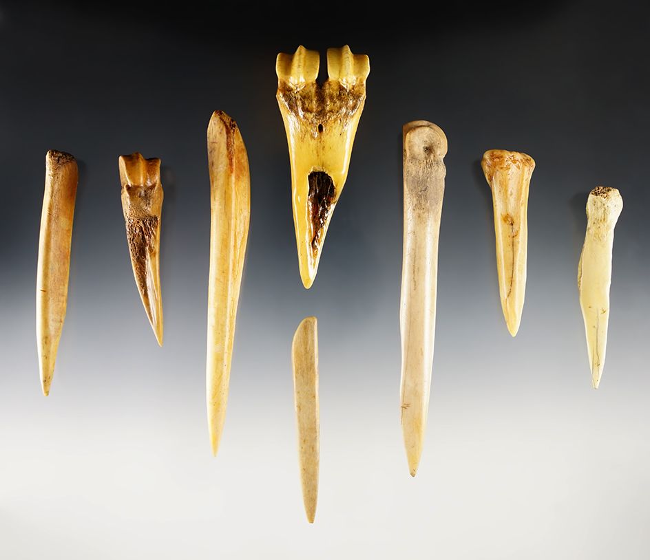 Set of 8 Bone Awls found in California. The largest is 5".