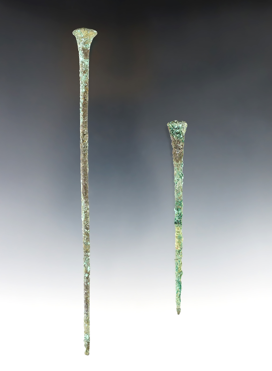  Pair of Pre-Columbian mixed metal pins recovered in Mexico. Largest is 5 3/4".