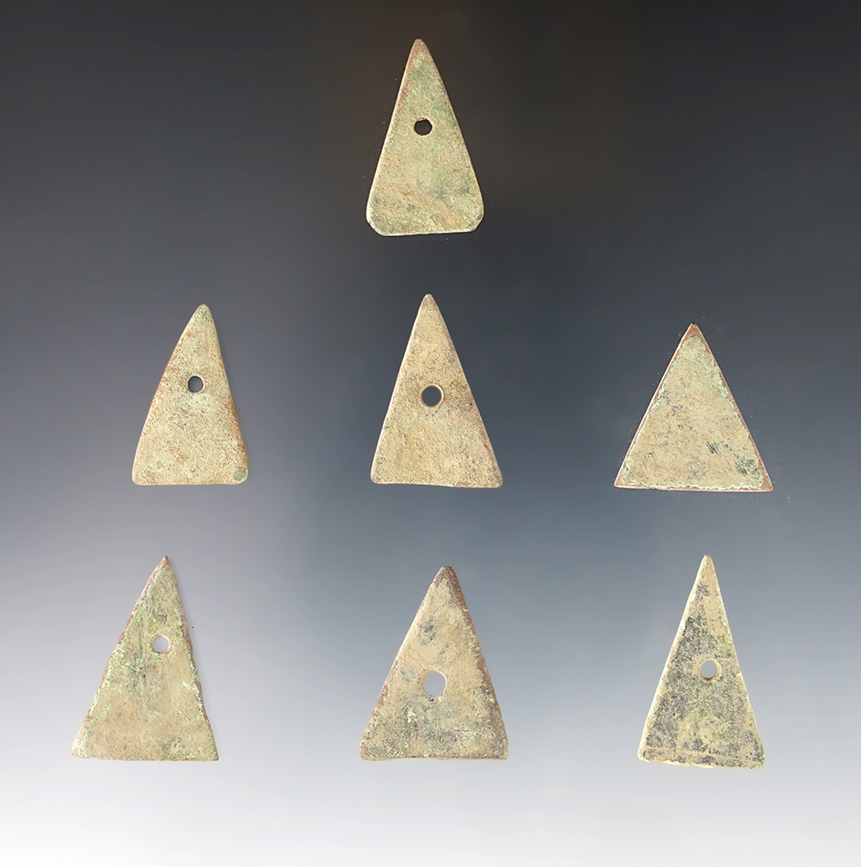 Set of 7 well patinated Kettle Points found in White Springs, Geneva, New York. Largest is 1 1/16".