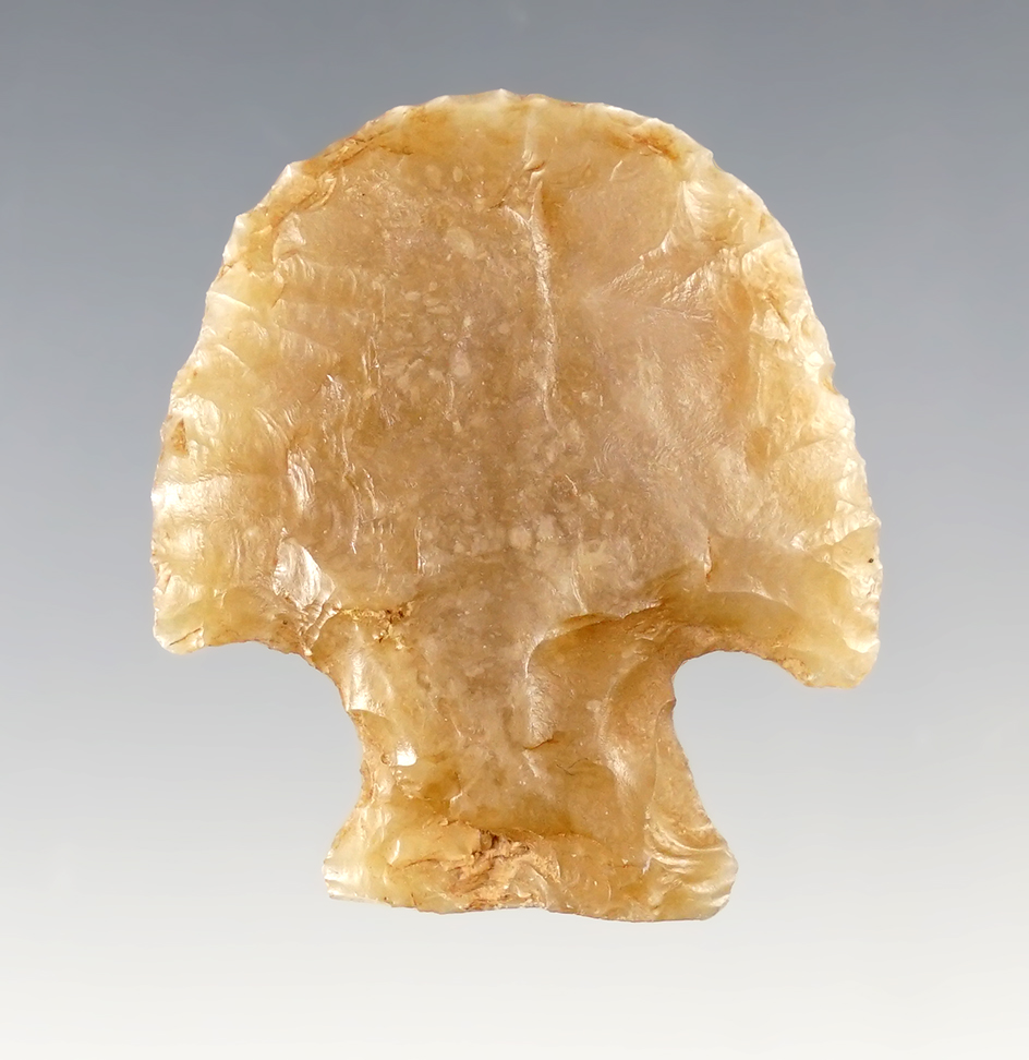 Outstanding flaking on this 1 1/2" Hafted Scraper - Colorado. Made from semi-translucent material.