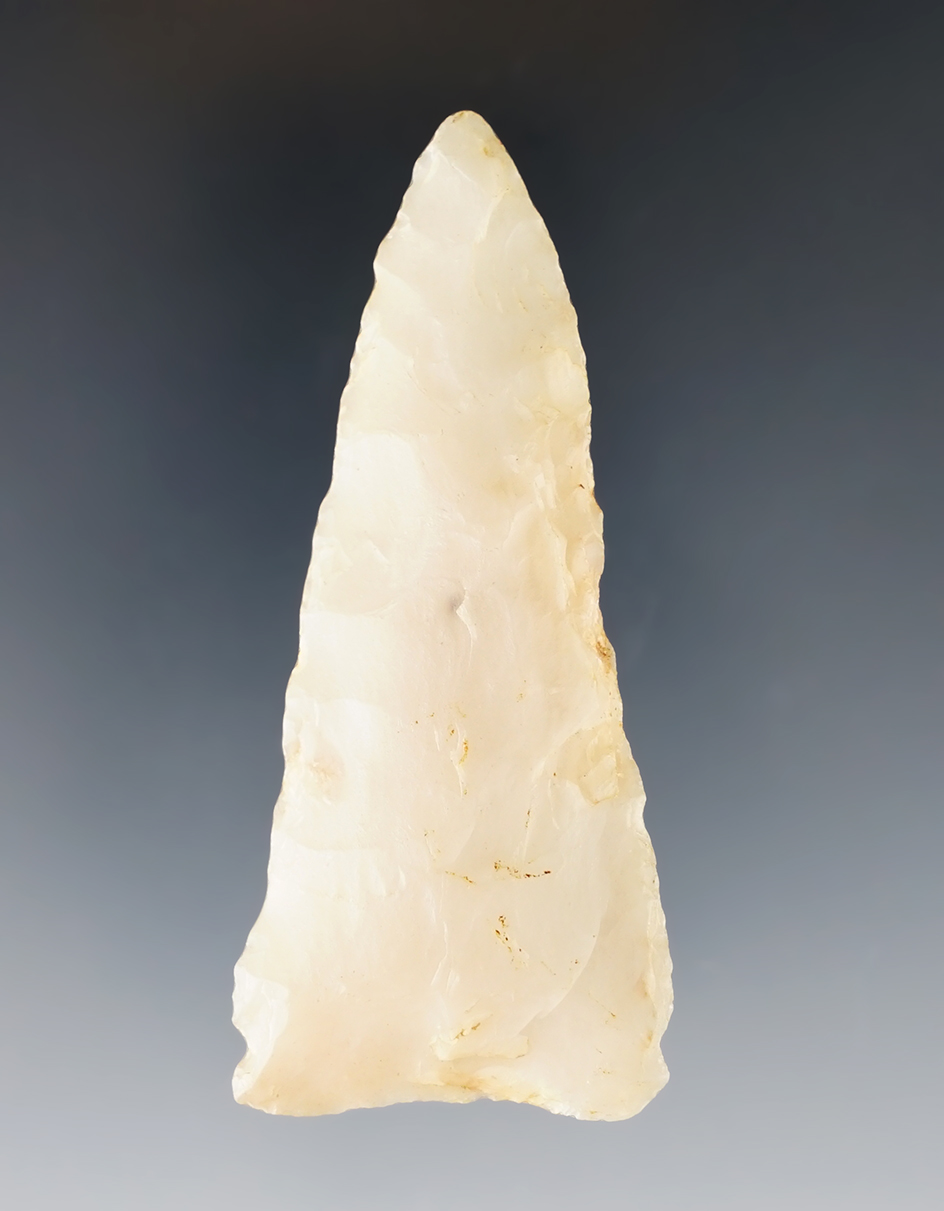 2 11/16" Point made from patinated Novaculite. Found in Howard Co., Arkansas.