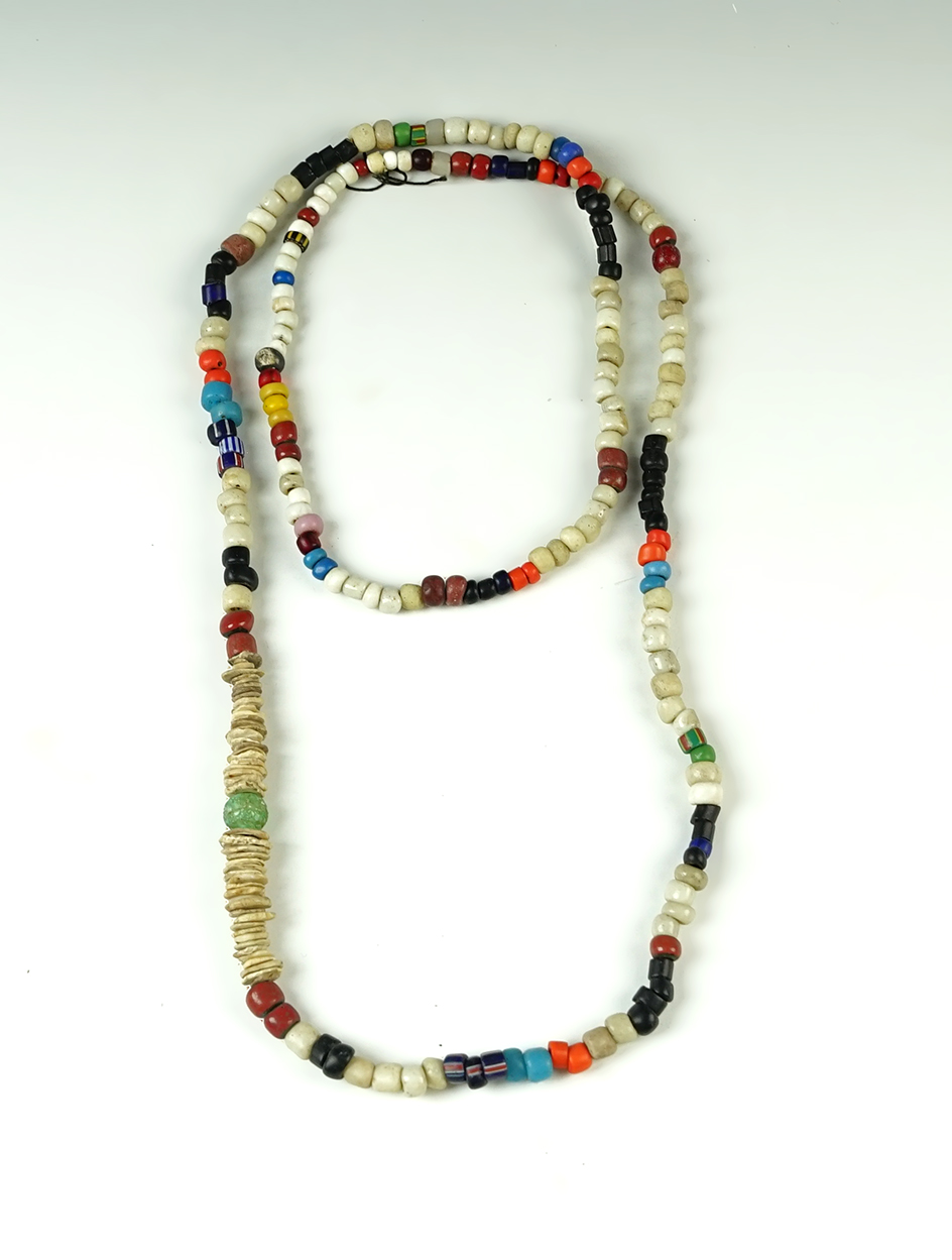 30" long strand of assorted beads recovered in Colusa Co., California. Ex. Chris Ehkre. 