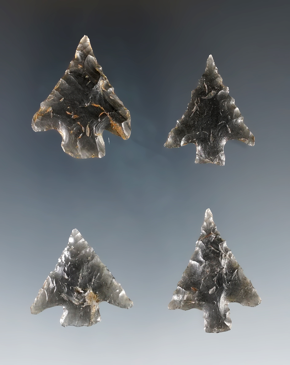 Set of 4 well flaked Points found in Oregon. Ex. C.L. Pugh Museum. The largest is 1".