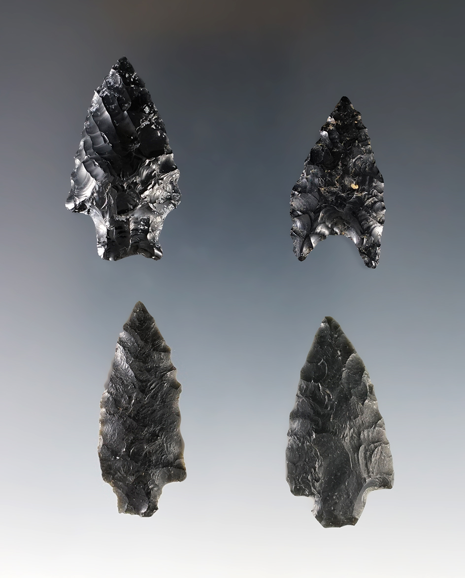 Set of 4 Obsidian Points found in Southeast Oregon. Ex. Wilke Museum. 