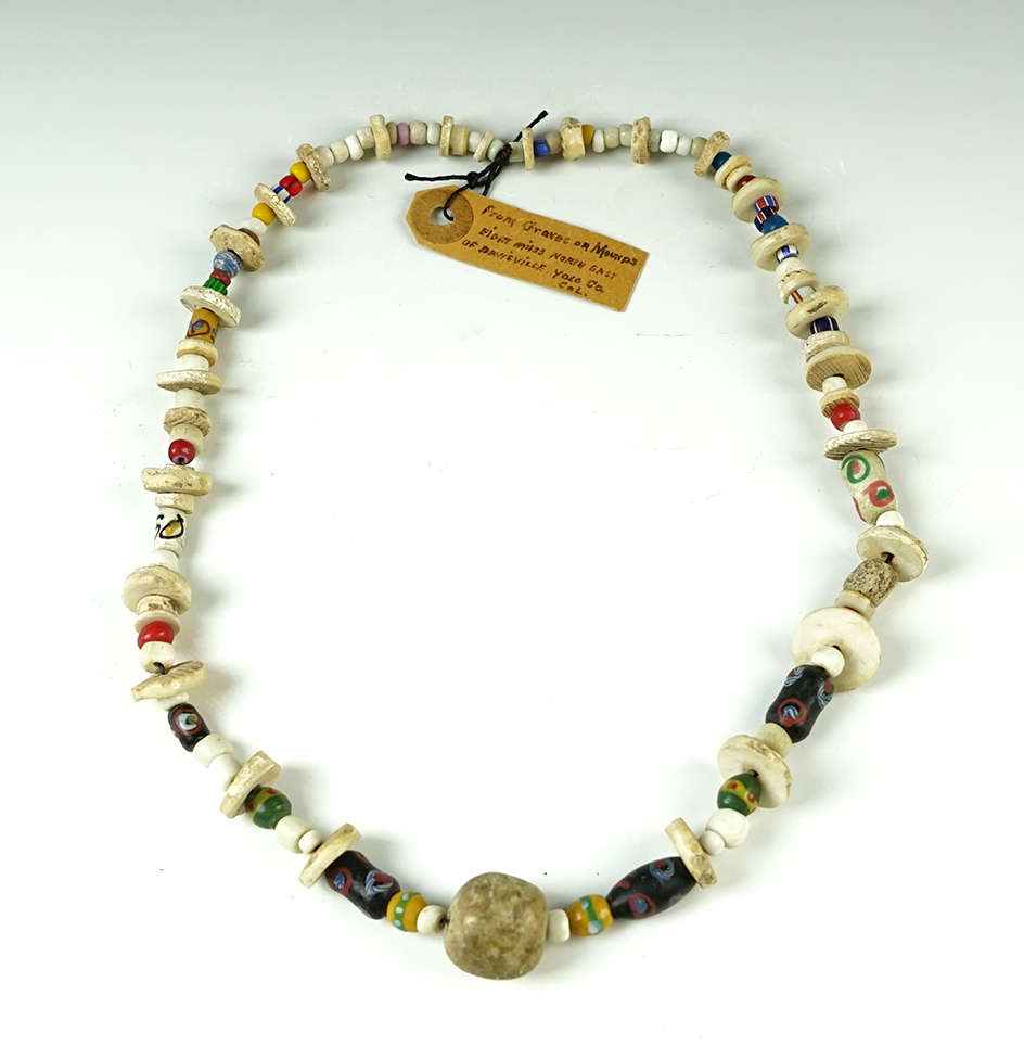 20 1/2" long strand of assorted beads recovered at a site NE of Davisville, Yolo Co., California.