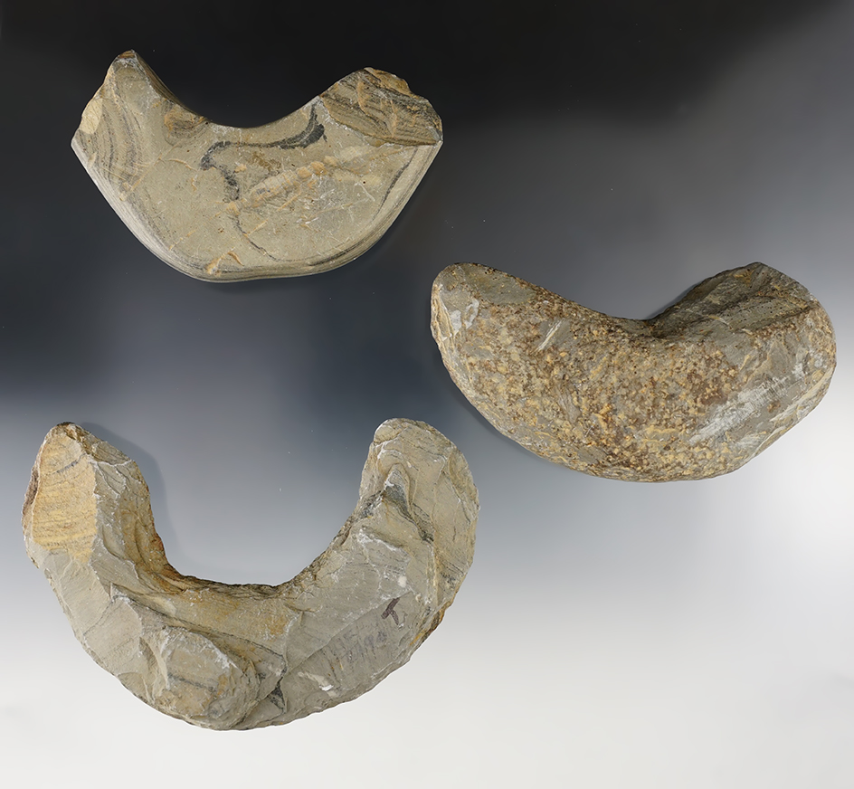 Set of 3 Bannerstone Preforms found in Van Wert, Hardin, and Holmes Co., Ohio. Largest is 5 5/16" 