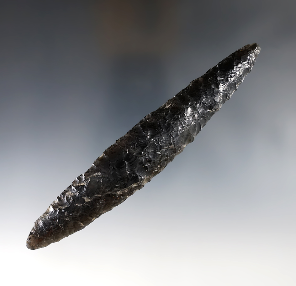 Large! 6 3/16" Obsidian Bi-Pointed Knife found in northern California.  Ex. C. L. Pugh Museum. 