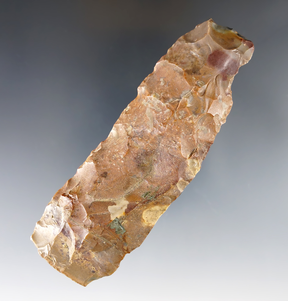 4 1/4" Paleo Knife made of Pipe Creek Flint. Found in Huron Co., Ohio, by Jack Turner.