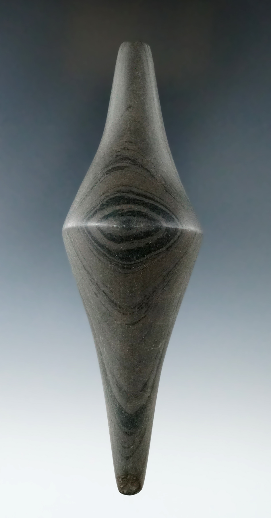 5 7/8" Glacial Kame Lizard made from black and brown Slate. Ex. Rev. George Scutt Collection.