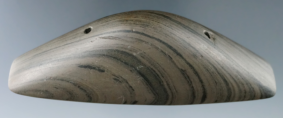 4" Woodland Boatstone that is deeply scooped found in Ross Co., Ohio. Pictured in Ohio Archaeologist