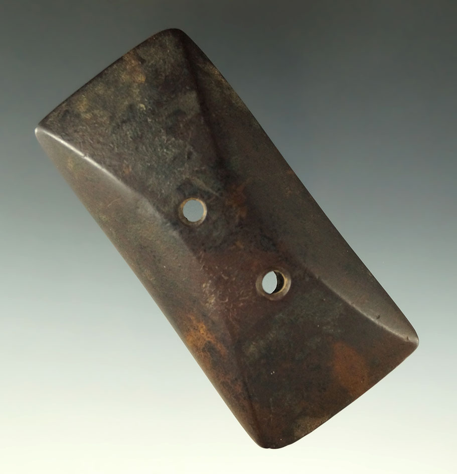 Highly polished 3 3/8" Semi-Keeled Gorget made from Red and Black Slate, Spencer Co., Indiana.