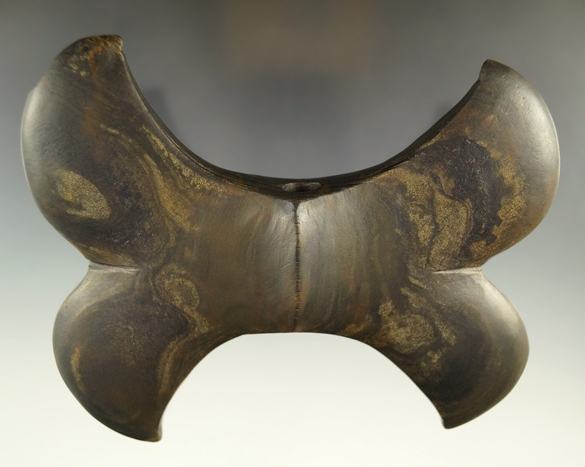 Sale highlight 5 3/4" X 4 3/4" Archiac Double Crescent Bannerstone, Kent Co., Michigan. Pictured!