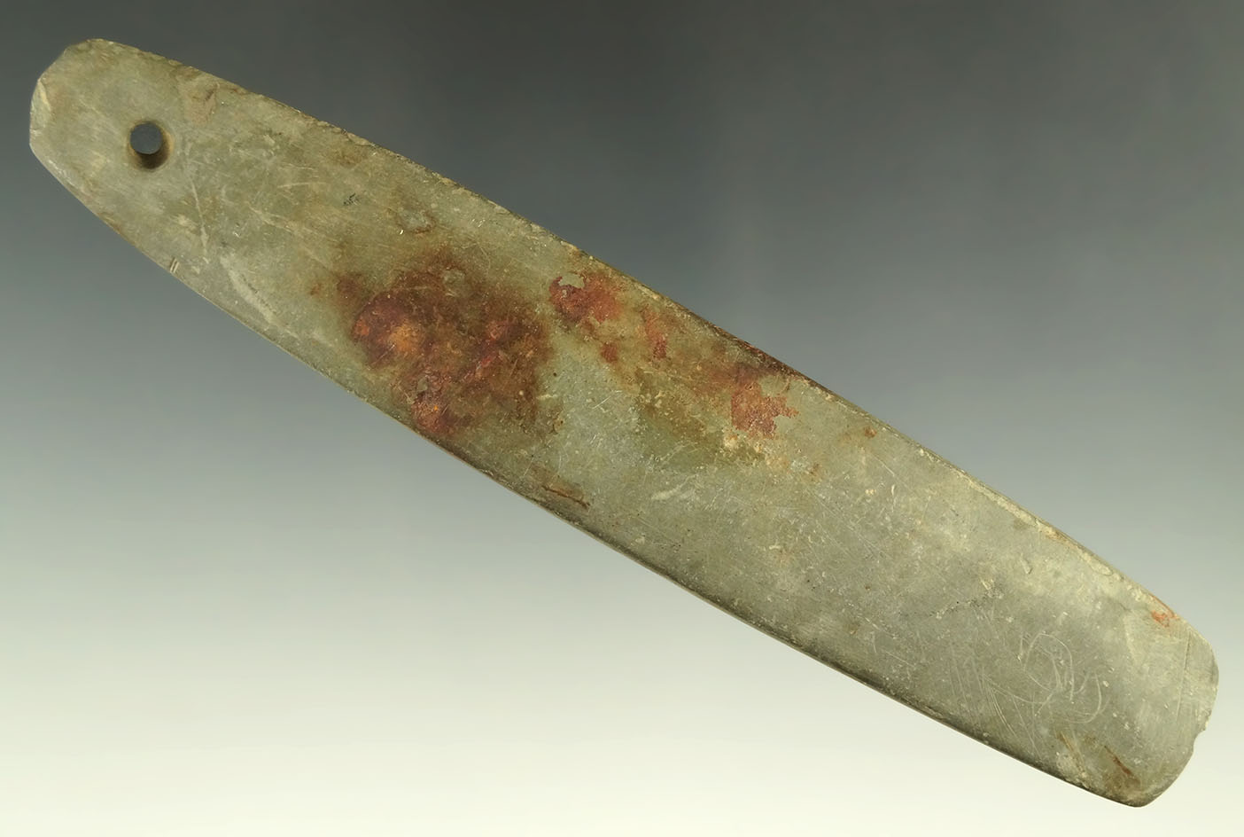 Pictured! 5 7/8" Adena Enlongated Bar Style Trapezoidal Pendant - Pennsylvania. Ex. Crumb, Platt.