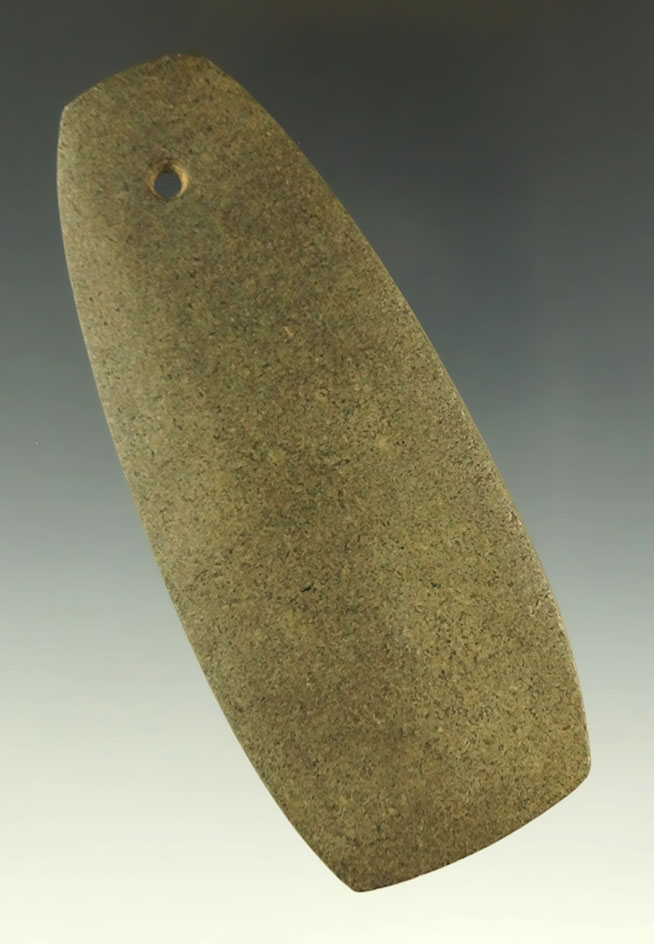 3 11/16" Hopewell Trapezoidal Hardstone Pendant , Athens Co., Ohio. Ex. Raymond Vietzen.