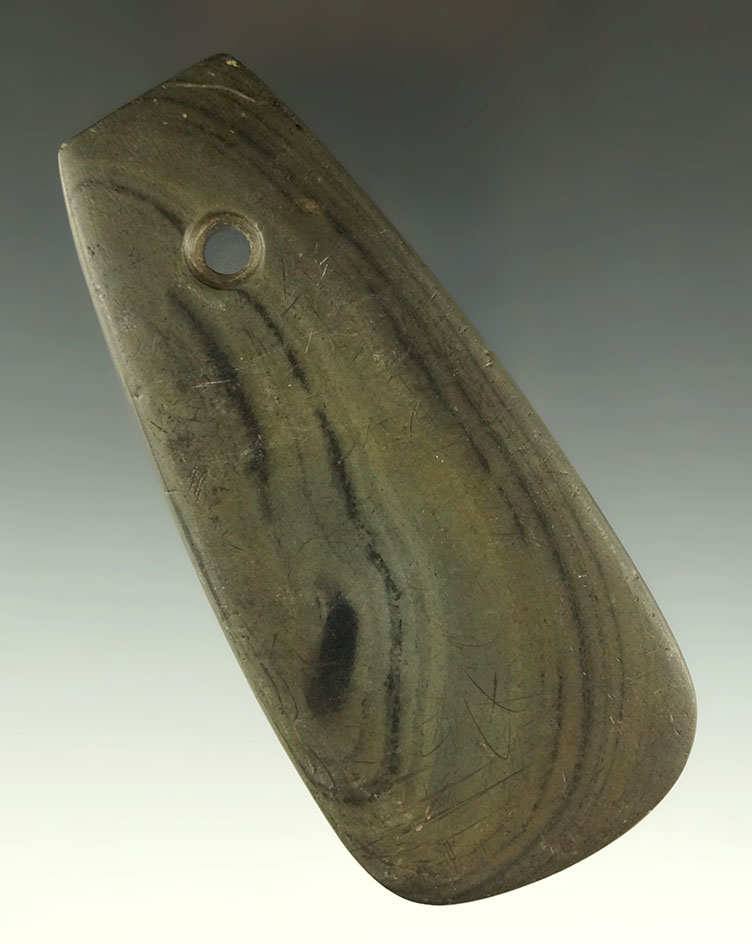 4 1/4" Adena Trapezoidal Pendant found in Noble Co., Indiana. Ex. William Wardner, B.W. Stevens.