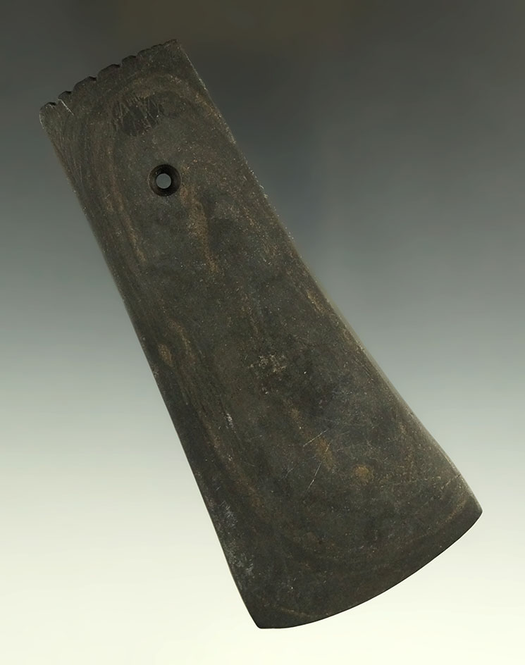 4 3/8" Adena Bell Pendant with a fringed top, Richland Co., Ohio. Ex. Herb Meyers Collection.