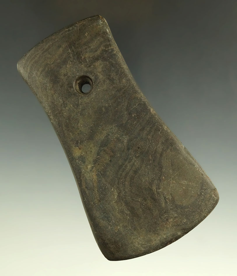 4 1/16" Adena Bell Pendant found in Hancock Co., Ohio.  Pictured in Who's Who #8, page 242.