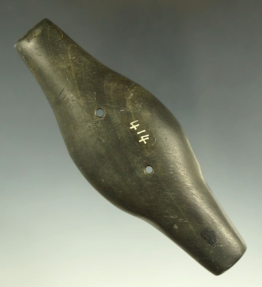 4 7/16" Adena Expanded Center Gorget made from Green Banded Slate. Ex. Len Weidner. Pictured.