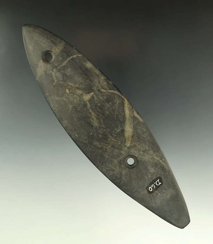 Large 7 7/8" Glacial Kame Bi-Pointed Gorget - Seneca Co., Ohio. Ex. Murtaugh, Mayne, Driskill, Fishe